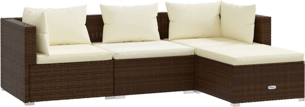 4-tlg. Garten-Lounge-Set mit Kissen Poly Rattan Braun