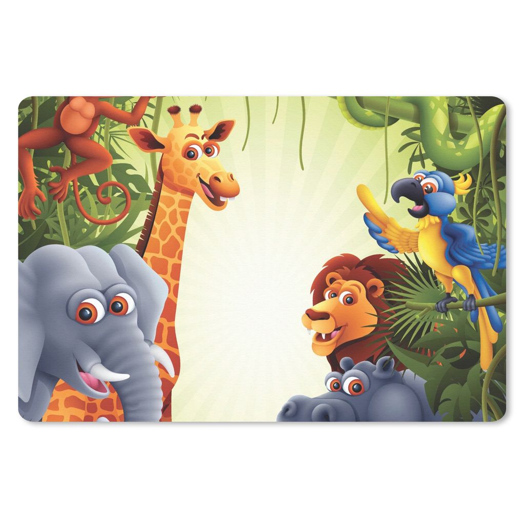 MuchoWow Schreibtischunterlage Dschungel - Jungen - Mädchen - Baby - Elefant - Löwe - Giraffe 60x40 cm - XXL Mauspad - Großes Mauspad