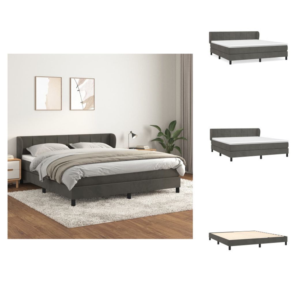 vidaXL Boxspringbett mit Matratze Dunkelgrau 160x200 cm Samt - Betten & Bettgestelle