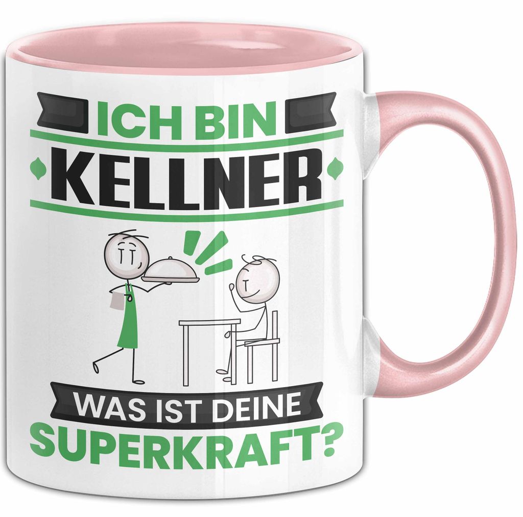 Kellner Tasse Geschenk für Kellner Geburtstag Lustiger Spruch Kaffee-Becher Was Ist Deine Superkraft (Rosa)