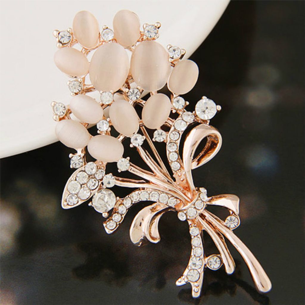 Frauen Vintage Strass Opal Weizen Blume Brosche Pin Kleid Schal Zubehör