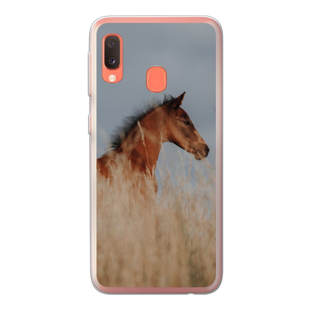 MuchoWow Handyhülle Schutzhülle Hülle für Samsung Galaxy A20e Pferd - Luft - Gras Silikon Softcase Handy Hülle - Abdeckung