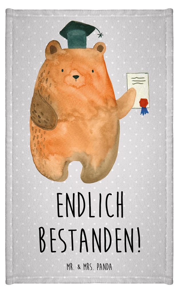 Mr. & Mrs. Panda Handtuch Bär Prüfung - Grau Pastell - Geschenk, Abschluss, Prüfungen, baumwolle, Frotteetuch, Gästetuch, Bestanden, Abschlussz...