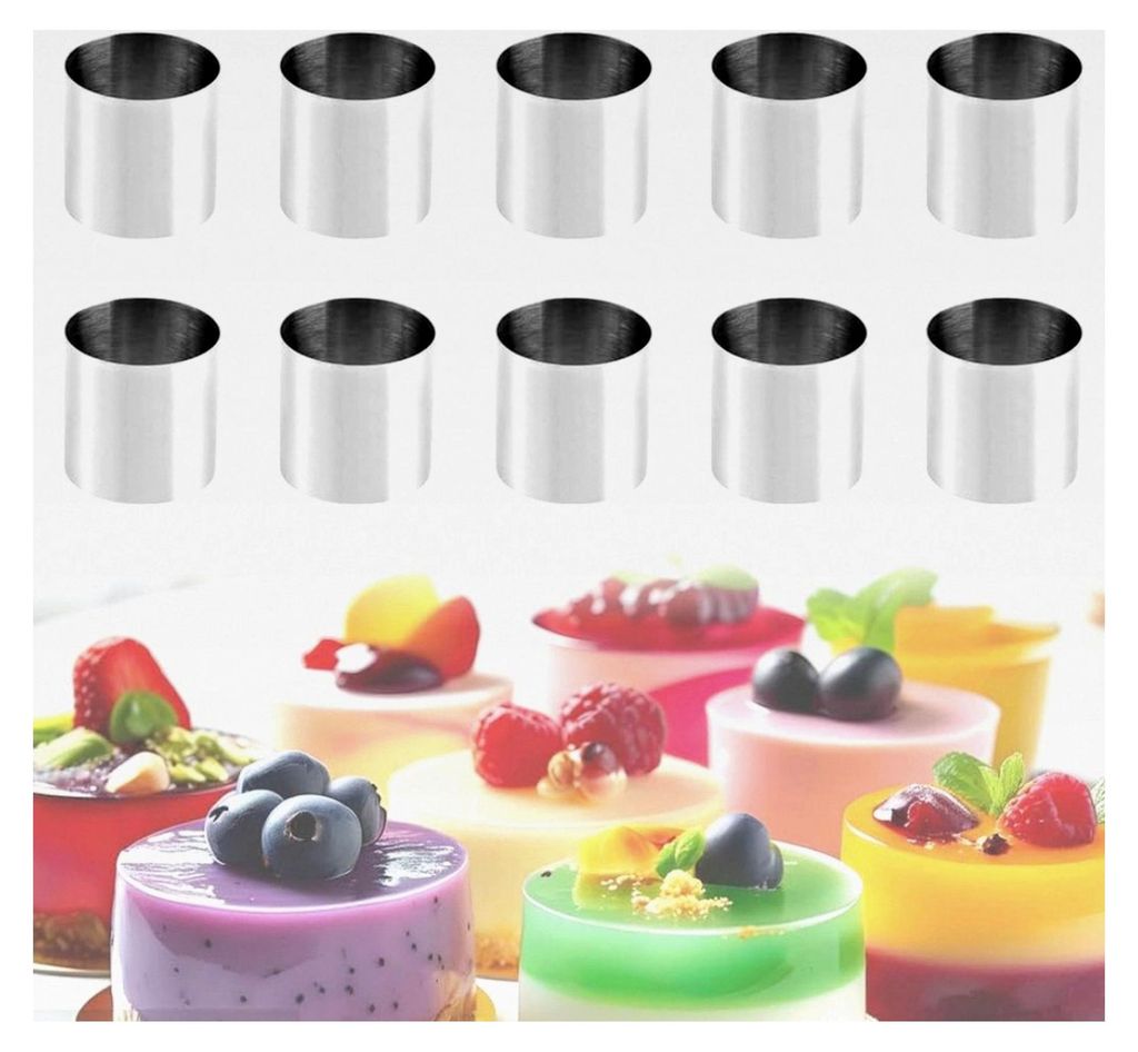 Dessertringe Set, 10 Stück Mousse Torten Ringe 5 cm Durchmesser, Edelstahl Backring, Mini Tortenring für Desserts