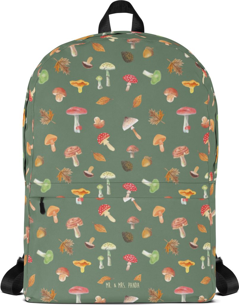 Mr. & Mrs. Panda Schulrucksack Pilz Wald - Grün - Geschenk, Laub Muster, Tagesrucksack, Damenrucksack, Laptoprucksack, Business-Rucksack, Pilze, R...