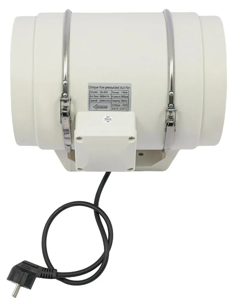 Ventilateur extracteur puissant 136W débit 900 m³/h blanc 220V pour grand flux