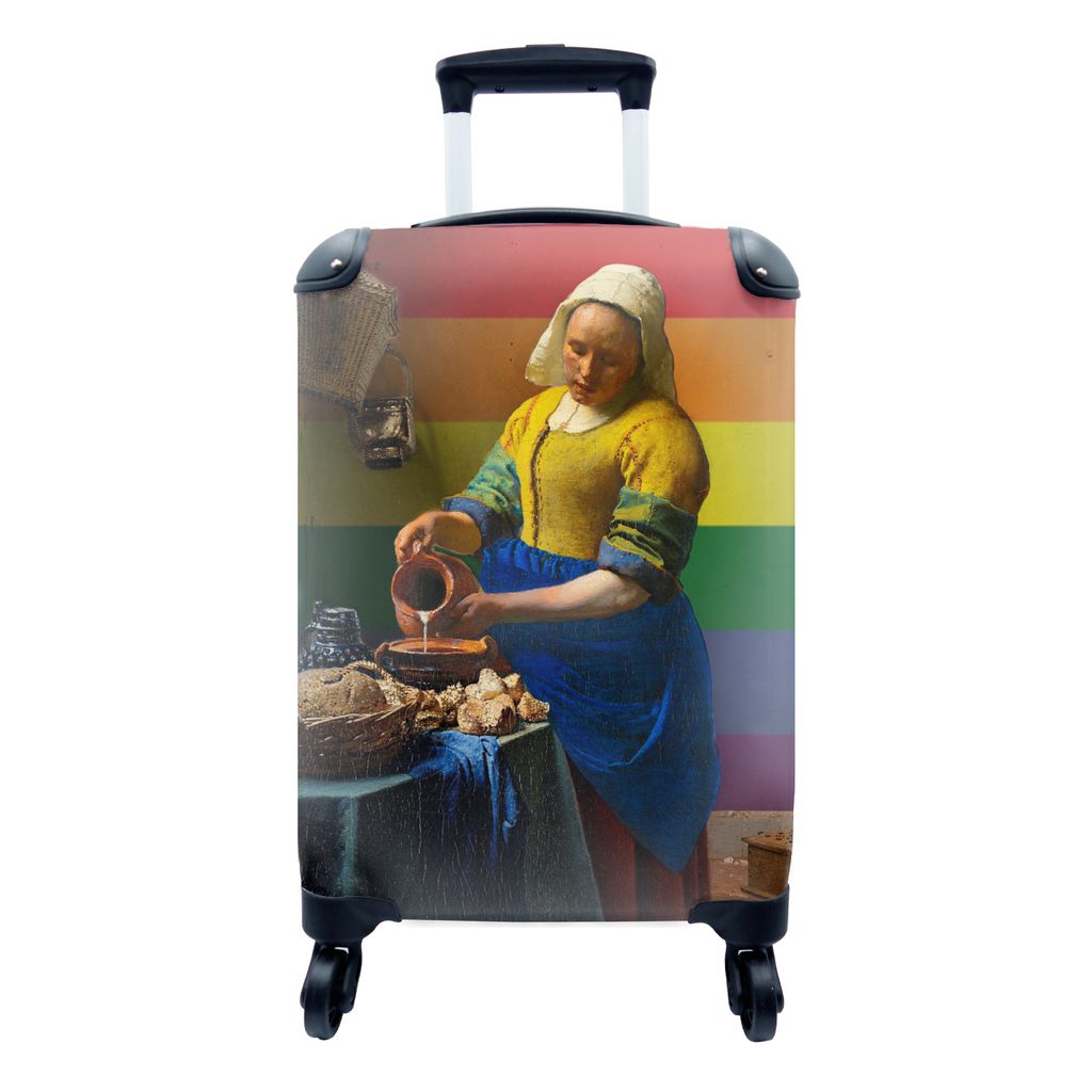 MuchoWow Koffer Handgepäck Trolley Rollkoffer Kleine Reisekoffer mit 4 Rollen - Milchmädchen - Regenbogen - Kunst - Cabin Size < 55x40x23 cm & ...