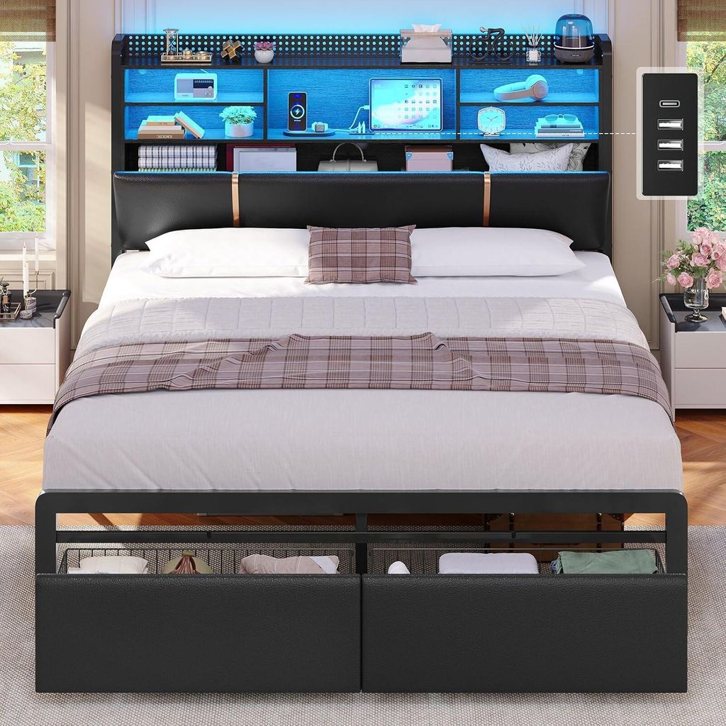 AODEMOKO Polsterbett 140x200 cm mit LED-Beleuchtung und 2 Produktbild 