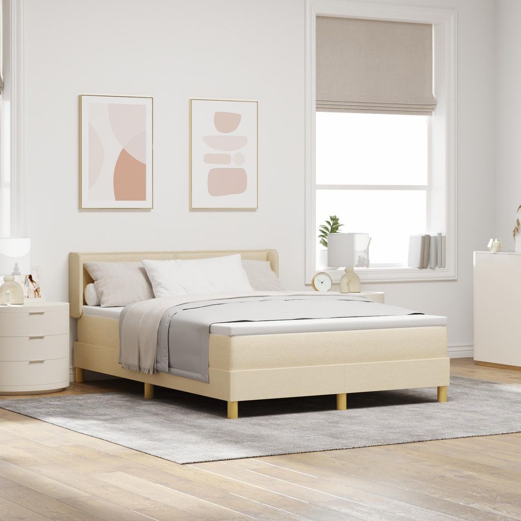 Möbel Polsterbett Boxspringbett mit Matratze – Creme – 140 x 190 cm – Stoff - Bettrahmen - Klassische Betten Neu202597052