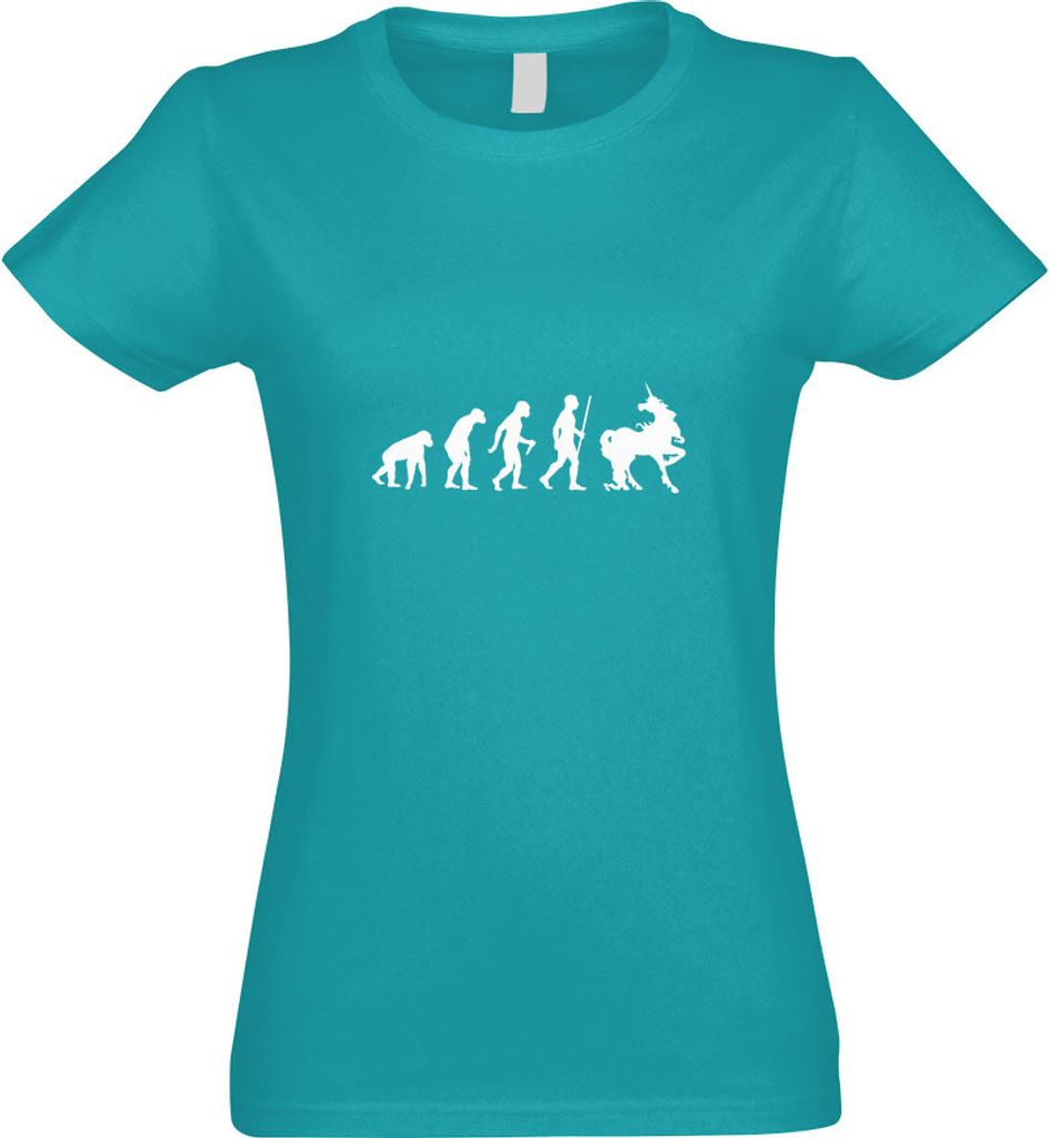 Kiwistar - T-Shirt tailliert - Damen - türkis - Einhorn Glitzer Evolution - mit Motiv Bedruckt - Funshirt Design - Sport - Freizeit - Damen - L