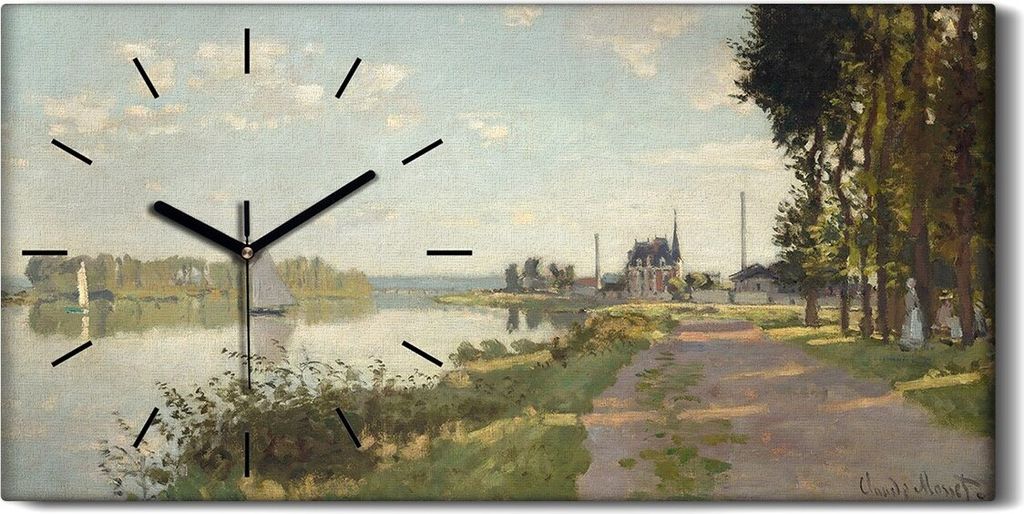 Wandbild Leinwand Bilder mit Uhr Geräuschlos 60x30 Die Promenade in Argenteuil - schwarze Hände