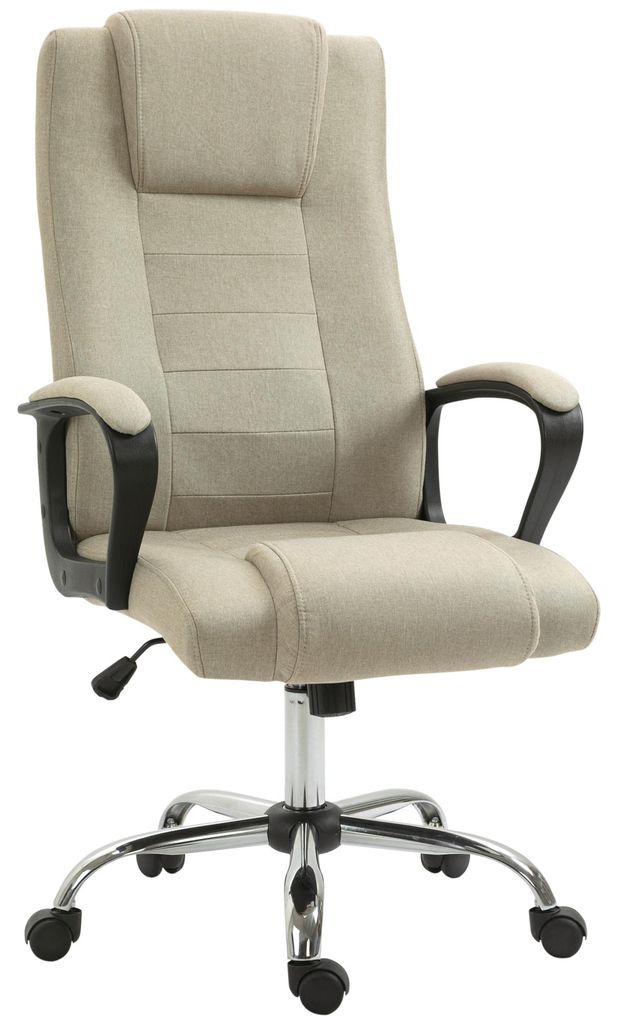 Bürostuhl in Leinenoptik, höhenverstellbar, Wippfunktion, 5 Rollen, Beige, 76,0x62,0x119,0 cm, ergonomisch, für Büro und Homeoffice
