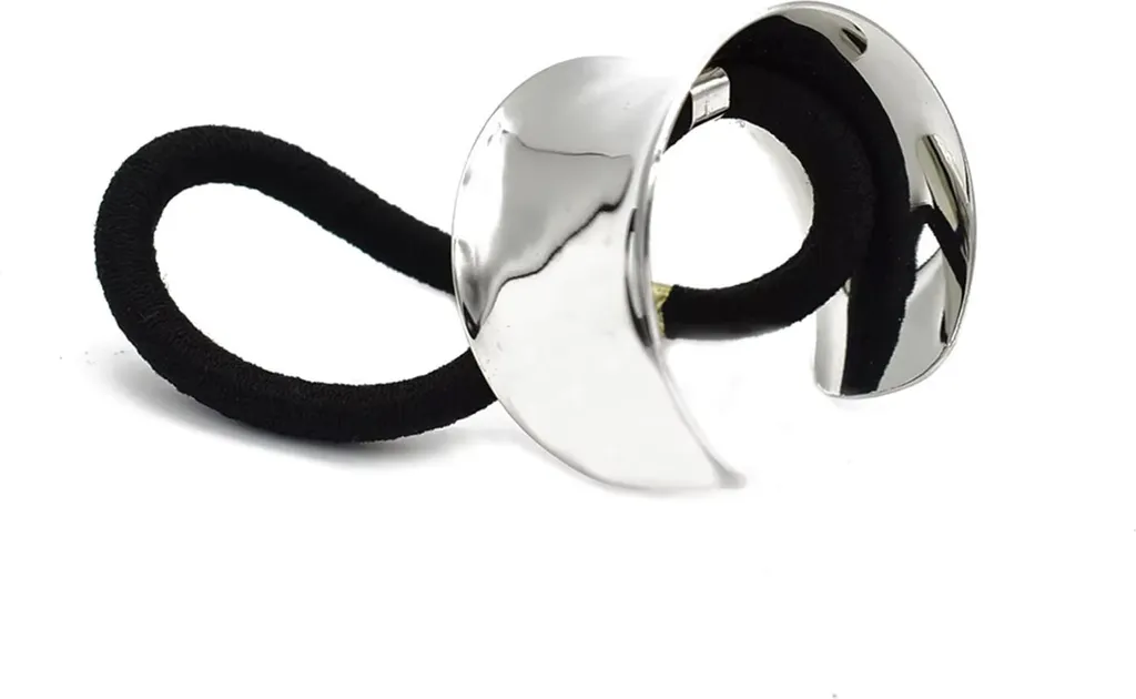 Fascetta per capelli con anello a specchio - accento argento - 1