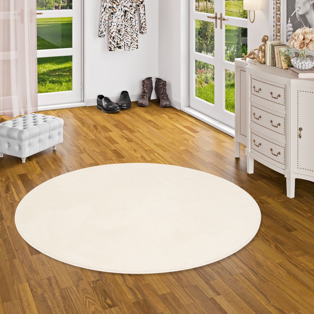 Luxus Super Soft Hochflor Langflor Teppich Deluxe Creme Rund, Größe:240 cm Rund
