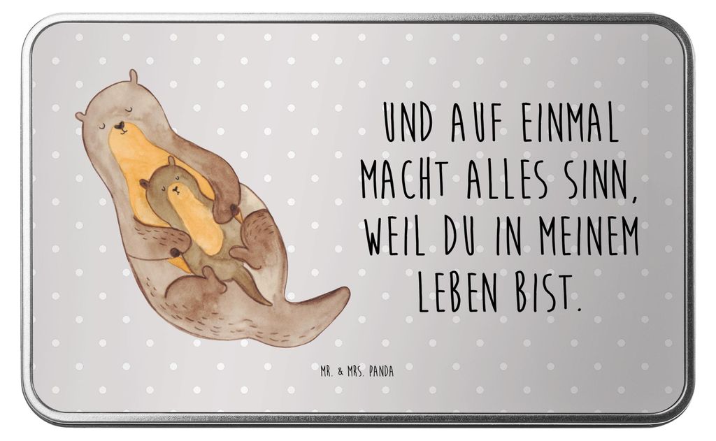 Mr. & Mrs. Panda Kaffeedose Otter Kind - Grau Pastell - Geschenk, Aufbewahrungsbox Metall, Mama, Geburt, Mutter, Baby, Erinnerungsbox, Familie, Auf...