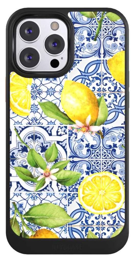NIVOCASE Hülle für Apple iPhone 13 Pro Max Handyhülle NIVOcore Case Schwarz Griechenland Muster Zitrone