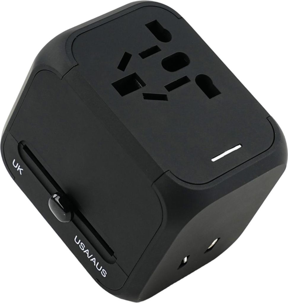 Universal Reiseadapter mit 2 USB-C und 1 USB-A Ladeanschluss – Internationaler Steckdosenadapter für USA, UK, EU und mehr