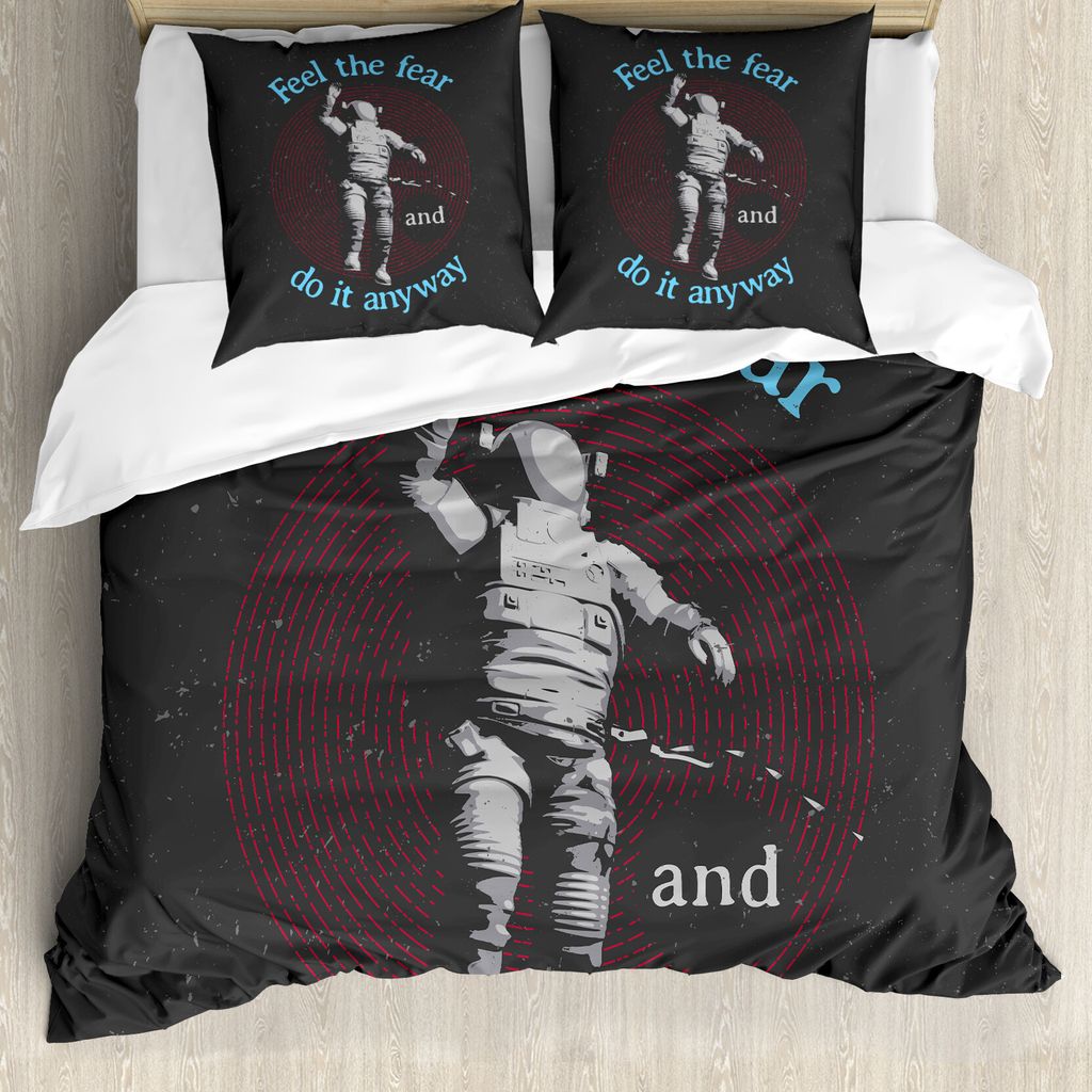ABAKUHAUS Astronaut Bettbezug, gefährliche Astronaut, Milbensicher Allergiker geeignet mit Kissenbezügen, 155 cm x 220 cm - 80 x 80 cm, Schwarz, ...