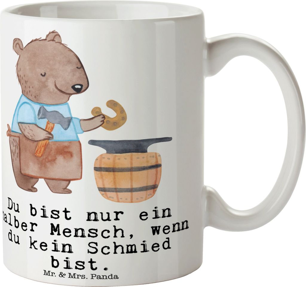 Mr. & Mrs. Panda Tasse mit Motiv Schmied Herz - Weiß - Geschenk, Pott, Becher, Kaffeetasse, haferl, Teebecher