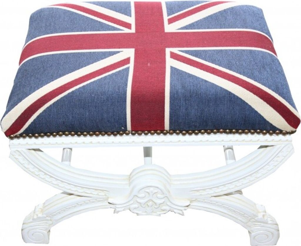 Casa Padrino Barock Sitzhocker / Kreuzhocker Union Jack / Weiß