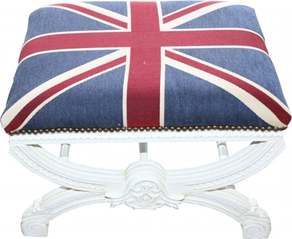 Tabouret croisé baroque Casa Padrino blanc et drapeau anglais