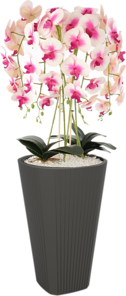 Blumentopf Blumenübertopf Blumenkübel mit Große Einsatz Farbe Anthrazit Runde Ø39 cm H 61 cm Rille Oberfläche Matt Kunststoff Modern GlamourTe...