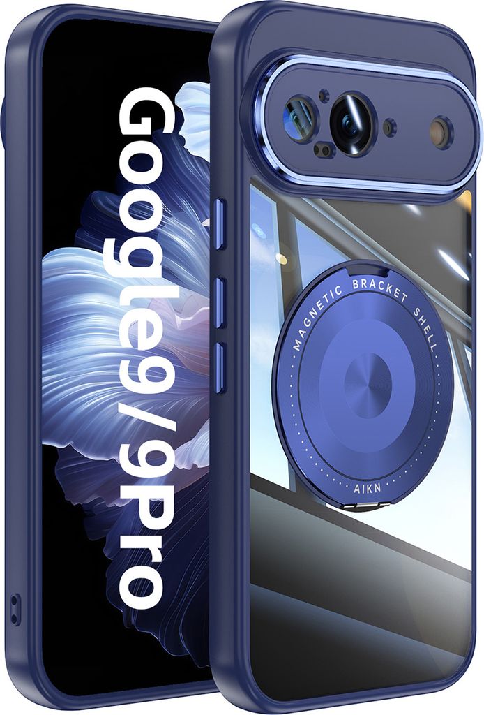 Handyhülle für Google Pixel 10 / Pixel 10 Pro Transparent Militärschutz mit Magnetring Ständer und Kameraabdeckung Blau