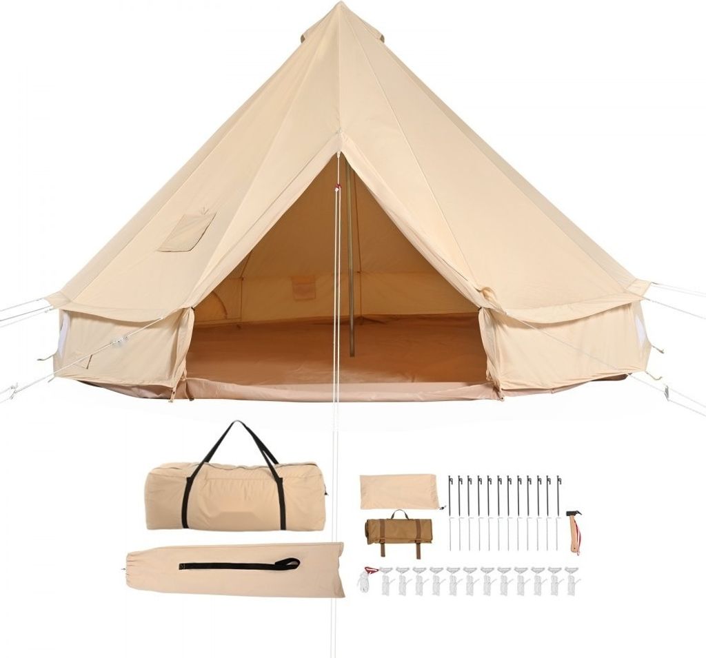 Glockenzelt 5 x 3m - Jurtenzelt aus TC-Baumwolle - mit hochfesten Eisenstangen - PVC-Bodenplane - Campingzelt 8 Personen - Familienzelt - 8 Fenster...