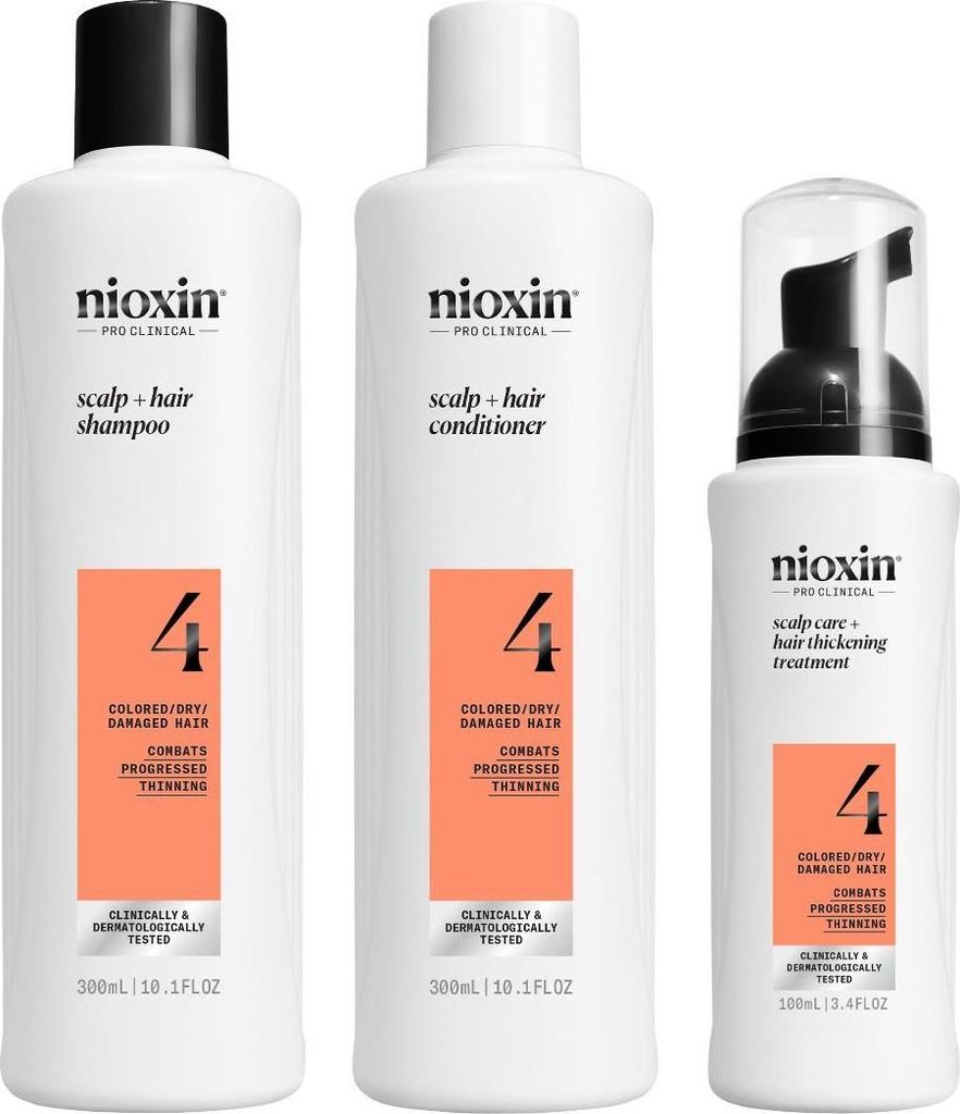 Nioxin Scalp + Hair Kit System 4 Hair Care for Damaged, Visibly Thinning Hair Shampoo, Conditioner & Scalp Treatment