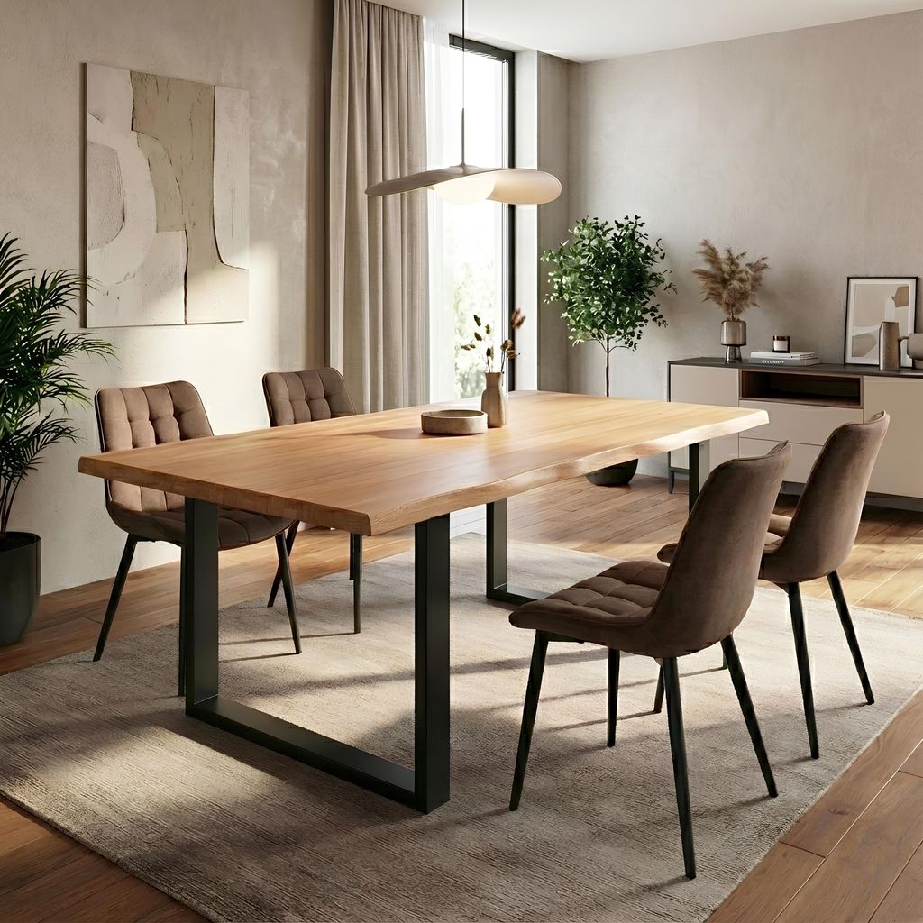 Krok Wood Esstisch Dublin aus Massivholz in Buche mit Metallbein 160x90x75 cm