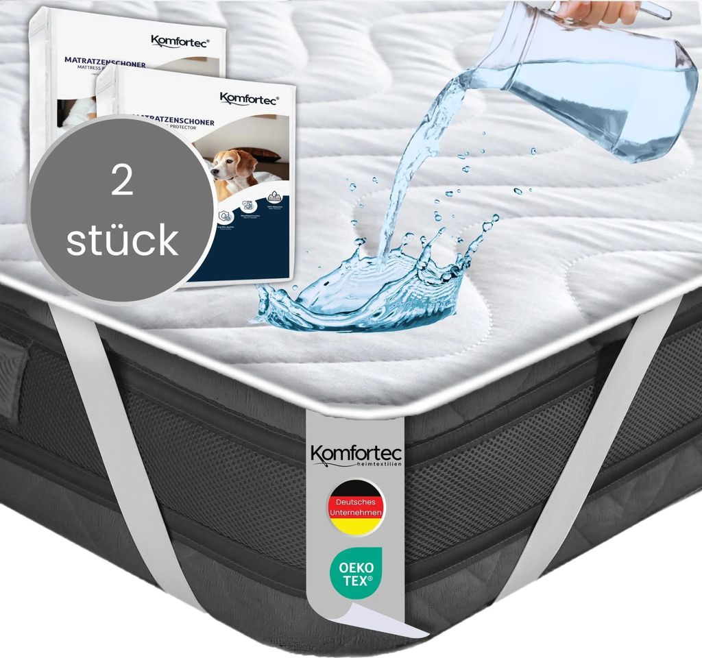 Komfortec Matratzenschoner 2er Set 180x200 cm mit 100 g/m² Füllung, wasserdichter Matratzenauflage für Boxspringbett & Matratze, Inkontinenzunte...