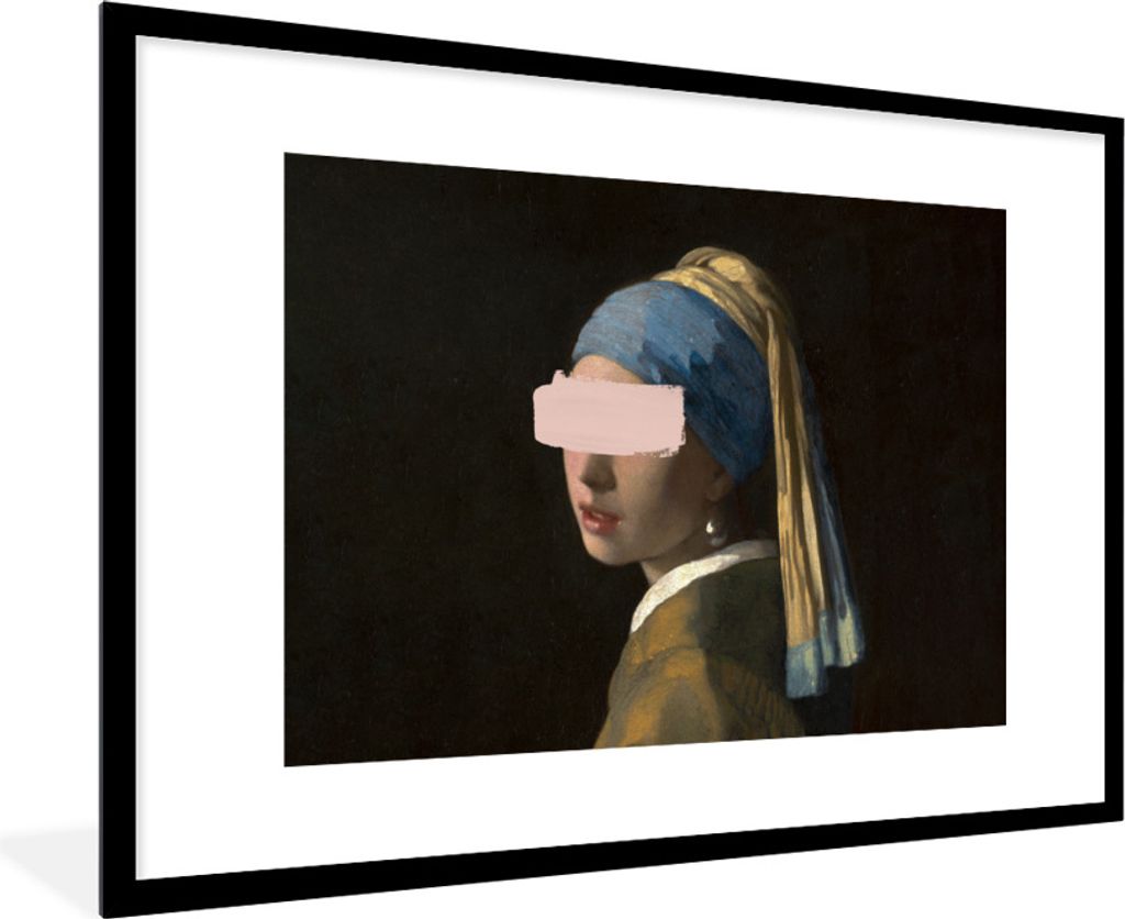 MuchoWow Gerahmtes Poster Mädchen mit Perlenohrring - Vermeer - Gemälde 90x60 cm - Poster mit Schwarzem Bilderrahmen Wandposter Rahmen Foto Bil...