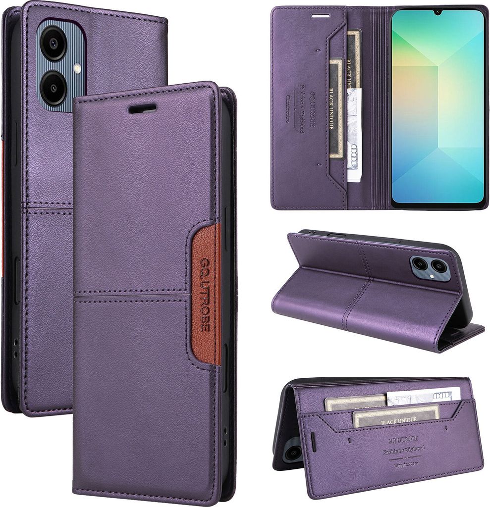 Handyhülle für Samsung Galaxy A06 Hülle, Leder Flip Wallet Kartenfach Stand Schutzhülle Lila