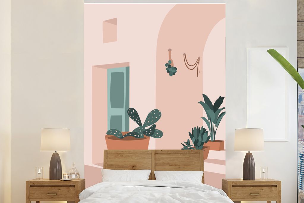 MuchoWow Fototapete für Wohnzimmer oder Schlafzimmer Wandtapete Vinyl Motivtapete Sommer - Pflanzen - Startseite - 155x240 cm - Tapete