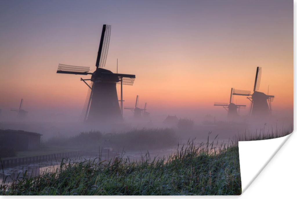 MuchoWow Poster Mühle - Niederlande - Nebel 120x80 cm - Bilder