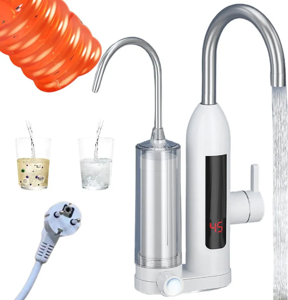 Rubinetto Cucina LCD con Scaldabagno Istantaneo 3000W Inox