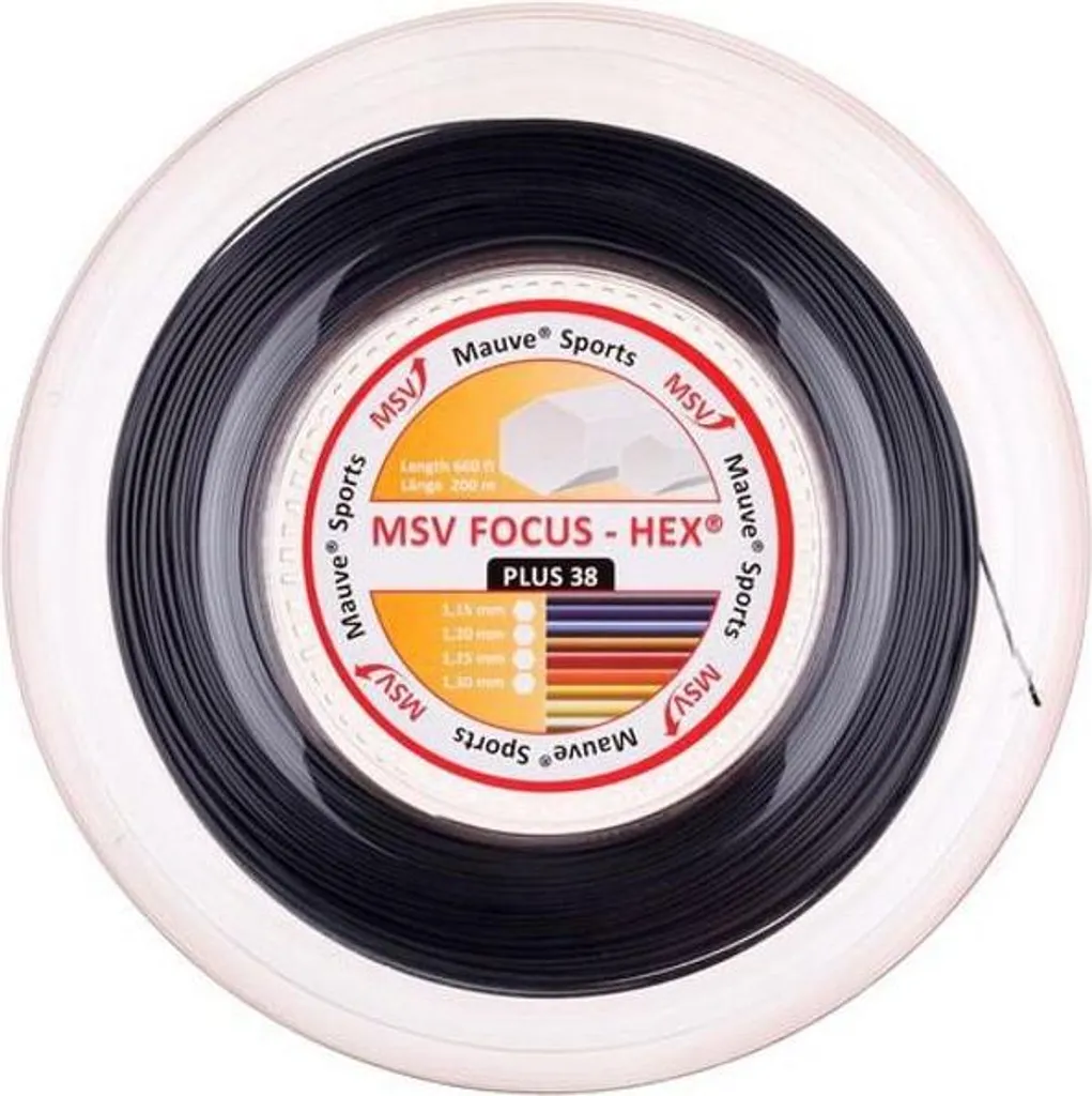Cordage de Tennis Hexagonal MSV Focus-HEX Plus 38 Noir Bobine de 200m