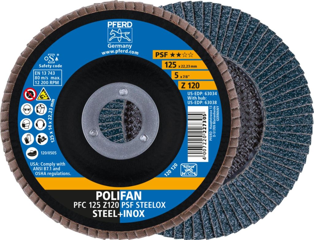 PFERD 67769125 PFERD POLIFAN-Fächerscheibe Universal-Linie PSF 125 mm Zirkonkorund Z Korngröße