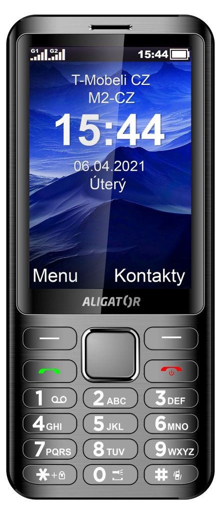 A close-up front view of a black ALIGATOR D950 Dual sim anthrazit mobile phone.