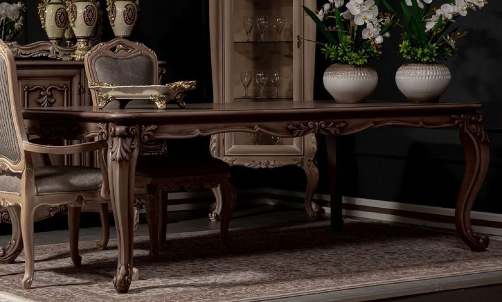 Casa Padrino Luxus Barock Esstisch Braun - Prunkvoller Massivholz Esszimmertisch im Barockstil - Barock Esszimmer Möbel