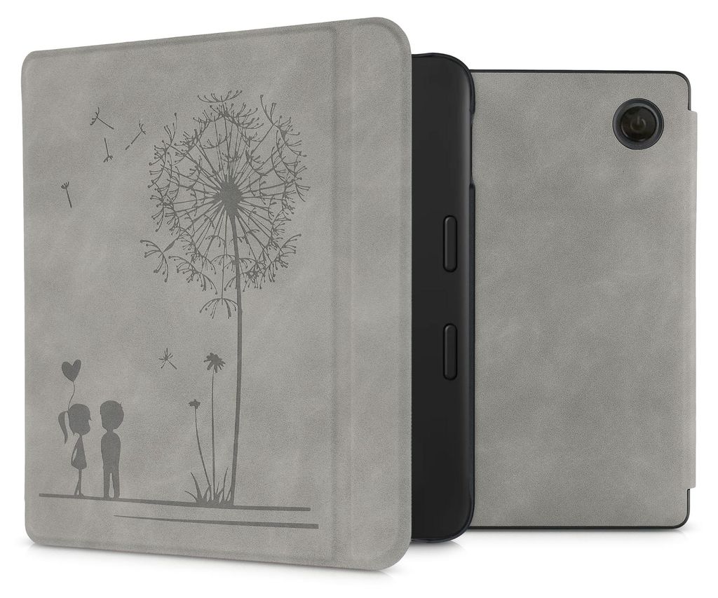 kwmobile Schutzhülle für Tolino Vision 6 Hülle - eReader Case aus Kunstleder mit Auto Sleep Funktion - Pusteblume Love mit Grau