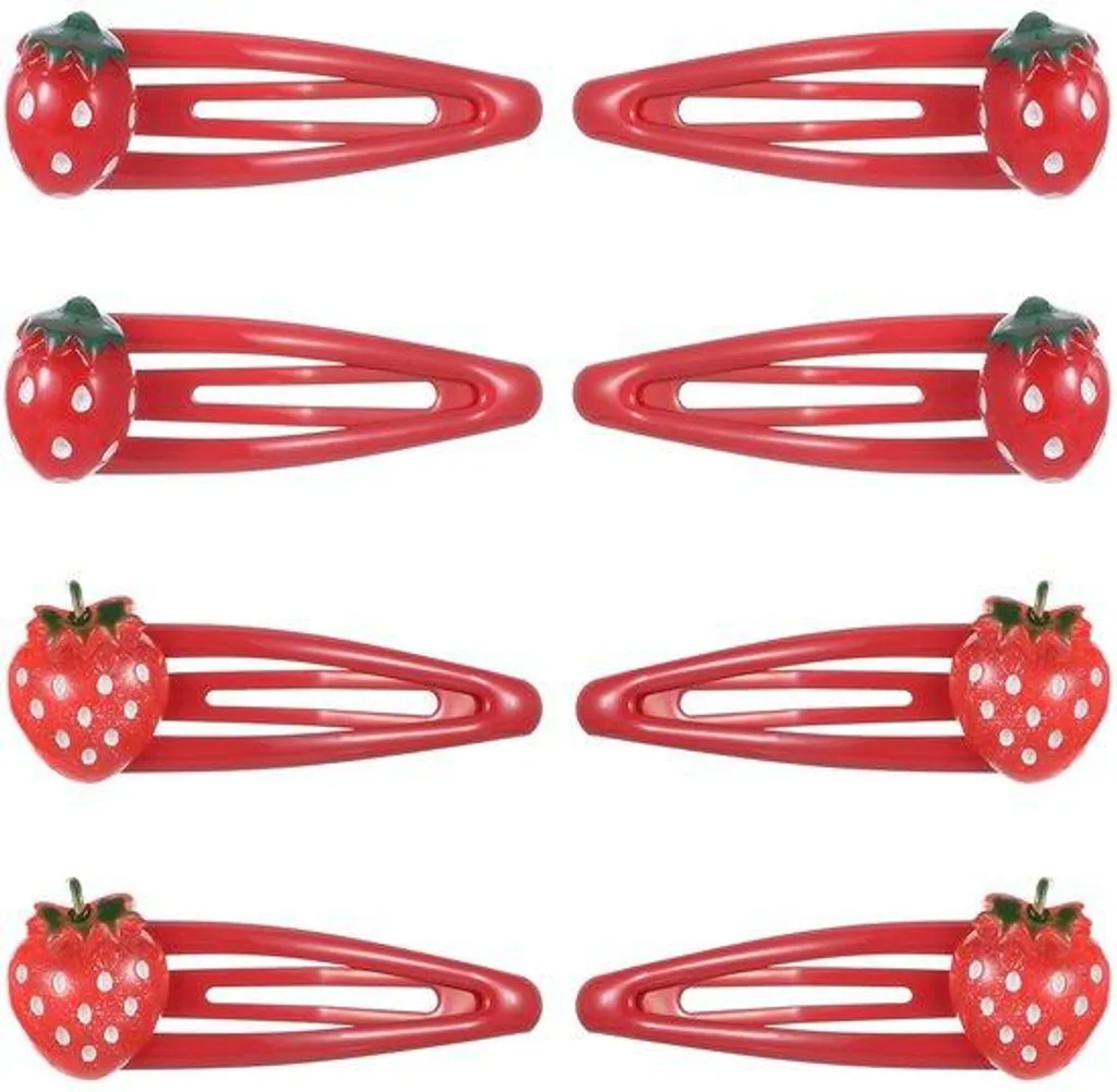 Barrettes rouges fraise en métal robuste : lot de 8 clips pour enfant