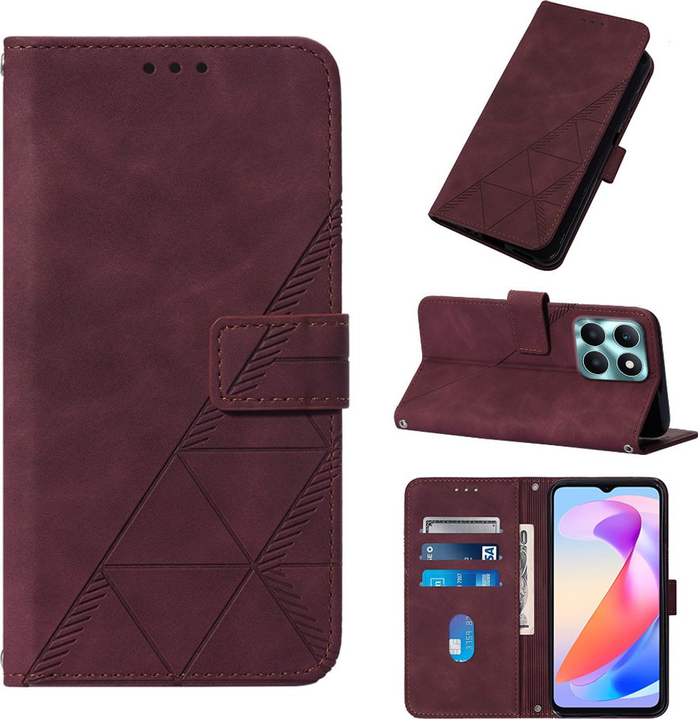 Hülle für Honor X6A Prägung Flip Leder Kartenfächer Schutzhülle mit Ständer Rot