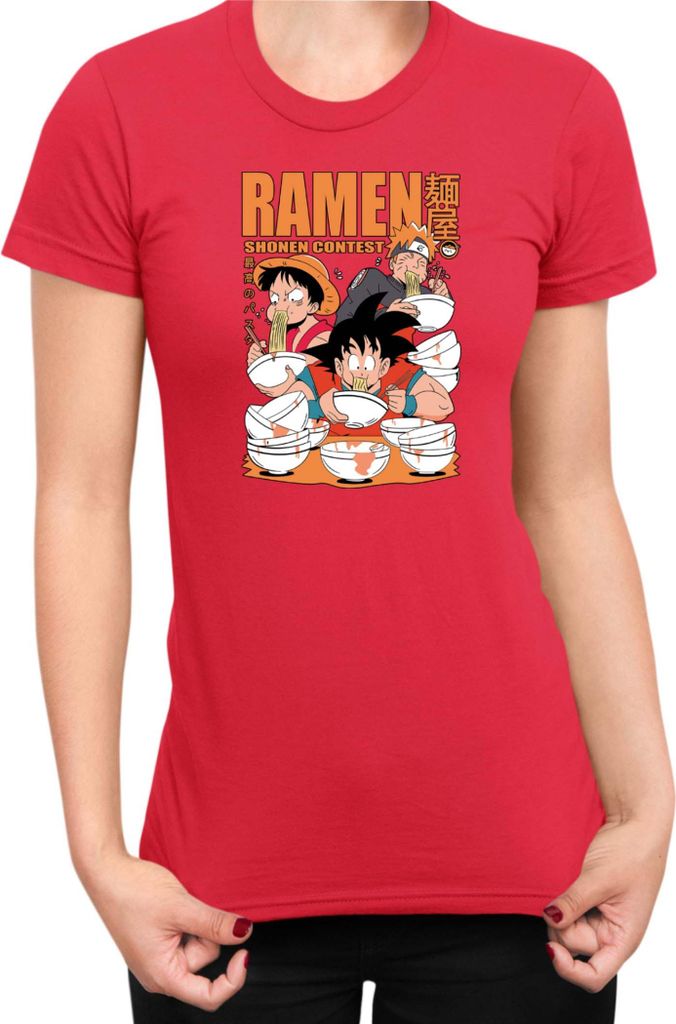 Damen T-Shirt Manga Japan Anime Comics Animation Anime Heroes Ramen Contest, Lady S / Rot