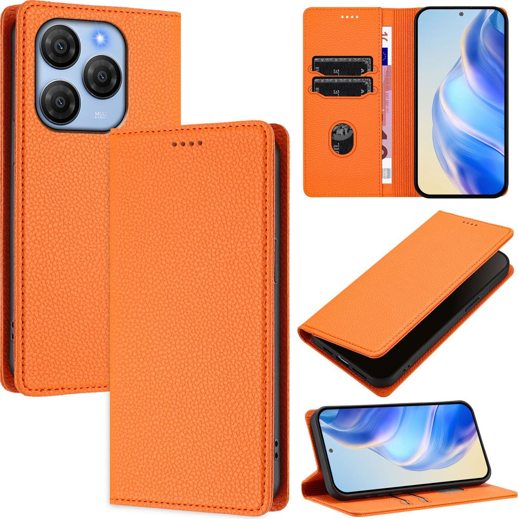 Litchi Leder Handyhülle für Blackview Shark 9 5G Wallet Kartenfächer Standfunktion Hülle Orange