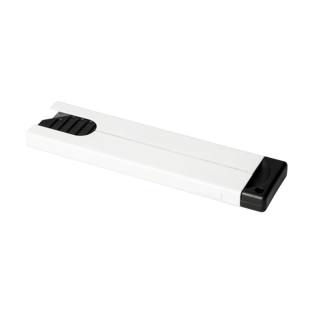 A white and black cutter knife is shown on a white background.