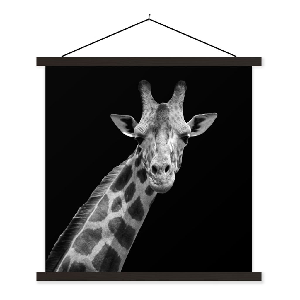 MuchoWow Textilposter Giraffe - Wildtiere - Schwarz-Weiß - Porträt 40x40 cm mit schwarzem Rahmen - Fotos