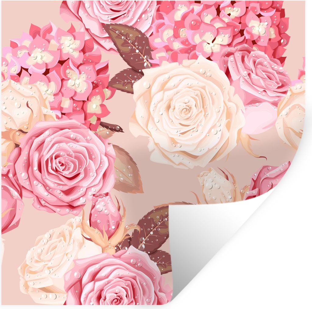 MuchoWow Wandtattoo Wandsticker Wandaufkleber Rosen - Glitzer - Rosa - Weiß 50x50 cm Selbstklebend und Repositionierbar - Selbstklebend - Fotota...