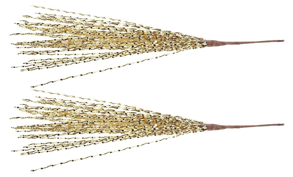 2 Goldene Glitzerzweige aus Kunststoff und Metall mit robustem Design als dekorative Baumfüller für Weihnachtskränze und Winterdekorationen