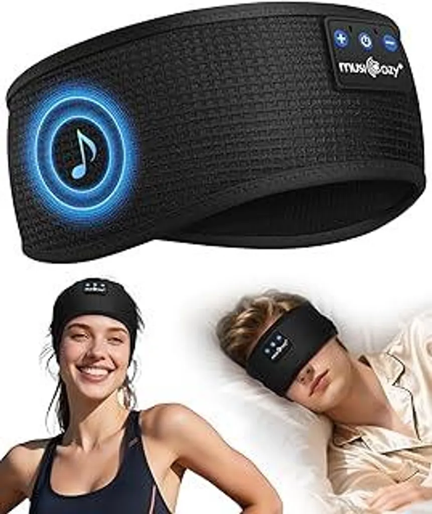 MUSICOZY Cuffie Bluetooth per dormire, cuffie per dormire con fascia frontale, auricolari per dormire, cuffie sportive wireless 16+STD Comoda fascia frontale per ascoltare musica mentre si dorme, per allenarsi, fare jogging, yoga o viaggiare